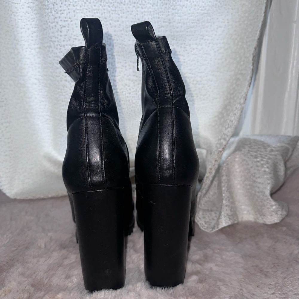 Liliana Black Peep-Toe Heeled Boots - Picture 3 of 8